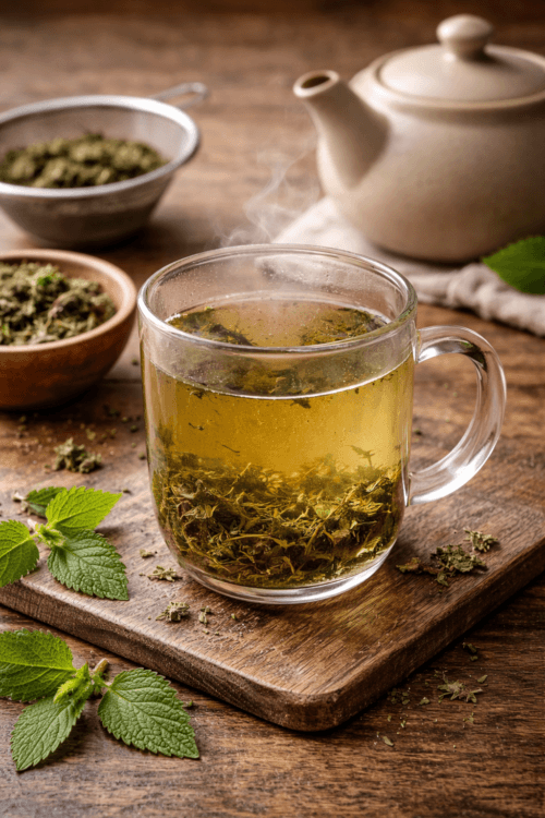 soothing nettle tea in mug