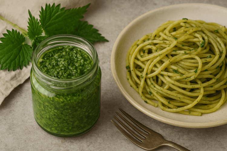 Nettle pesto with spaghetti