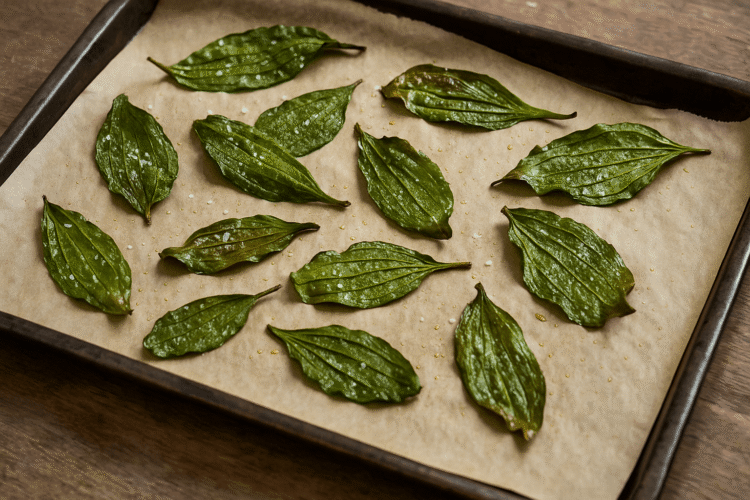 crispy plantain leaf chips on tray