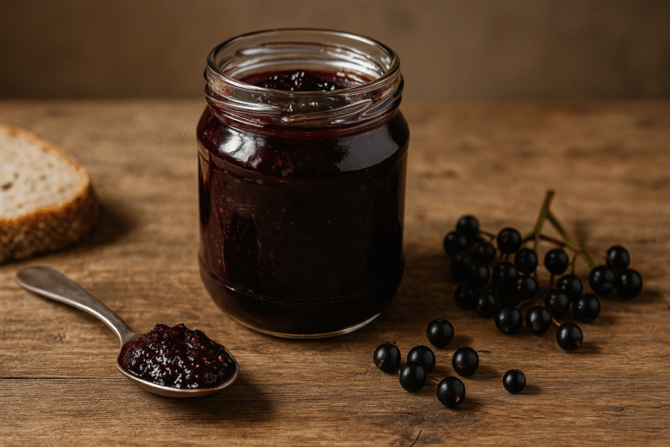 jar of homemade elderberry jam