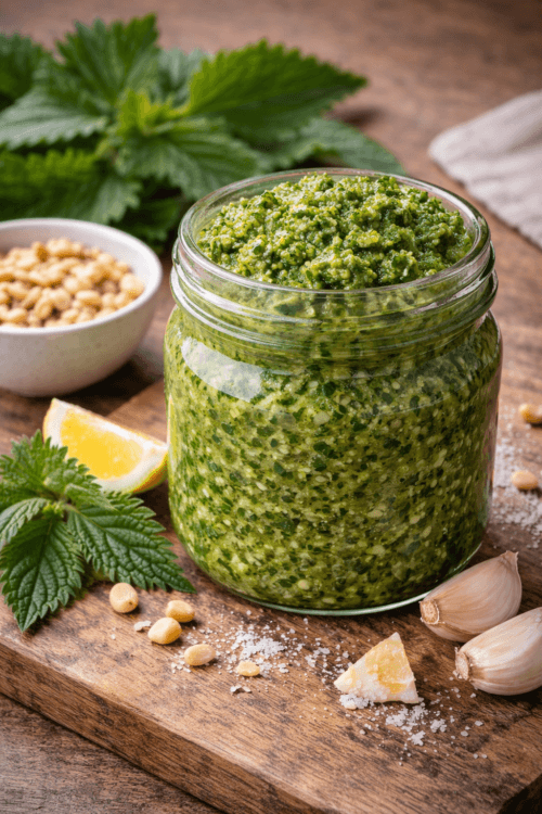 Nettle pesto with spaghetti
