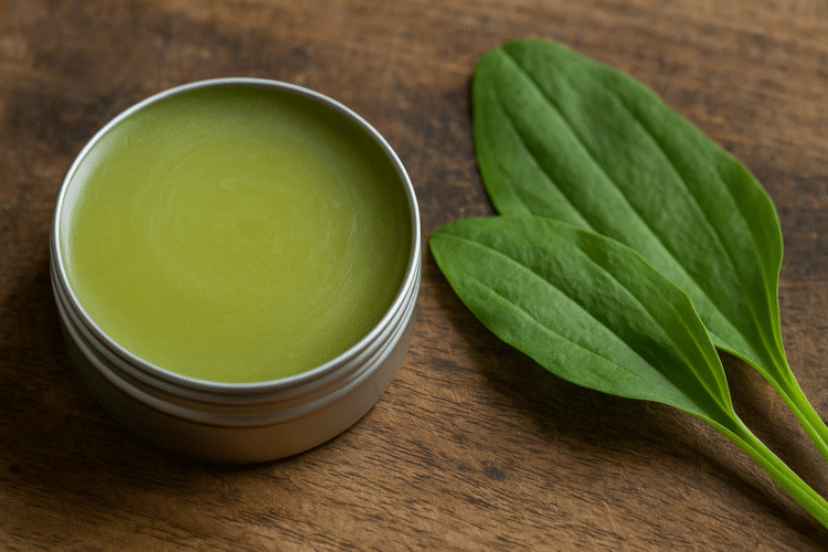 tin of homemade plantain salve