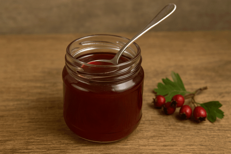 jar of hawthorn berry jelly