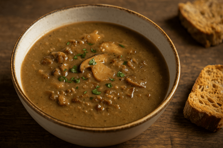 bowl of porcini mushroom soup