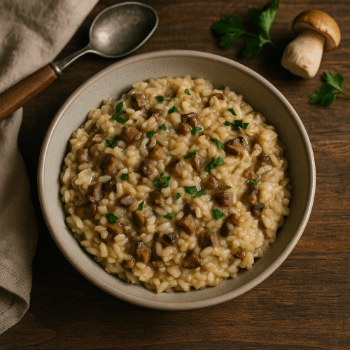 bowl of creamy porcini risotto
