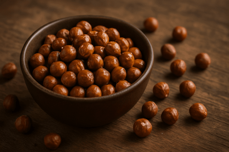 bowl of roasted hazelnuts