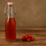 bottle of homemade rosehip syrup