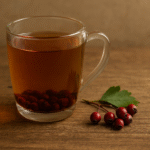 cup of hawthorn tea with berries