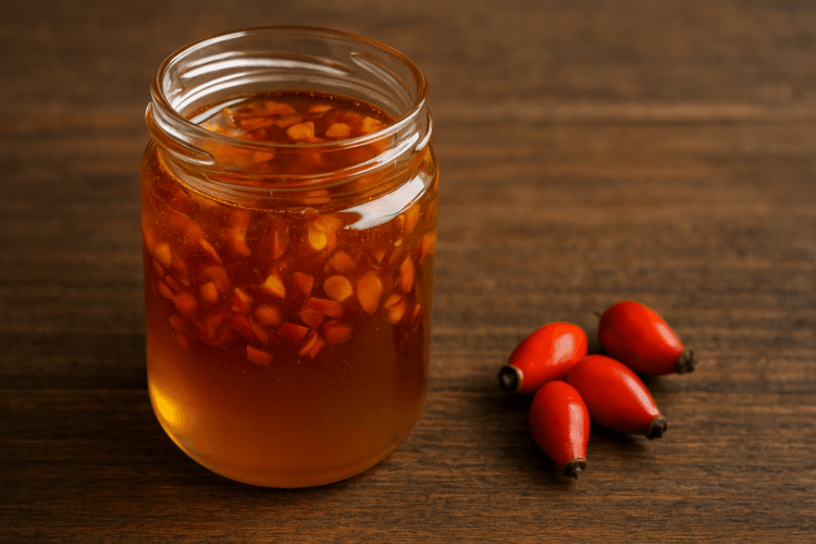 jar of rosehip infused honey