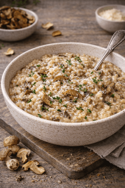 bowl of creamy porcini risotto
