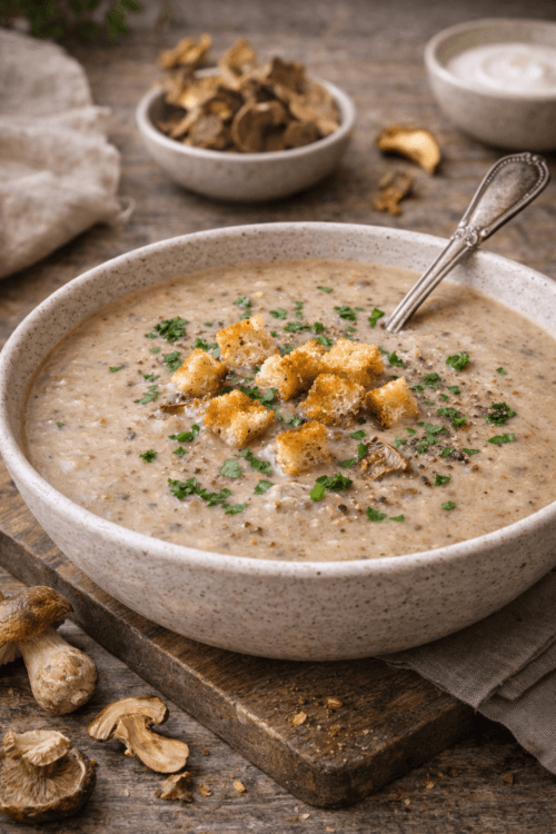 bowl of porcini mushroom soup
