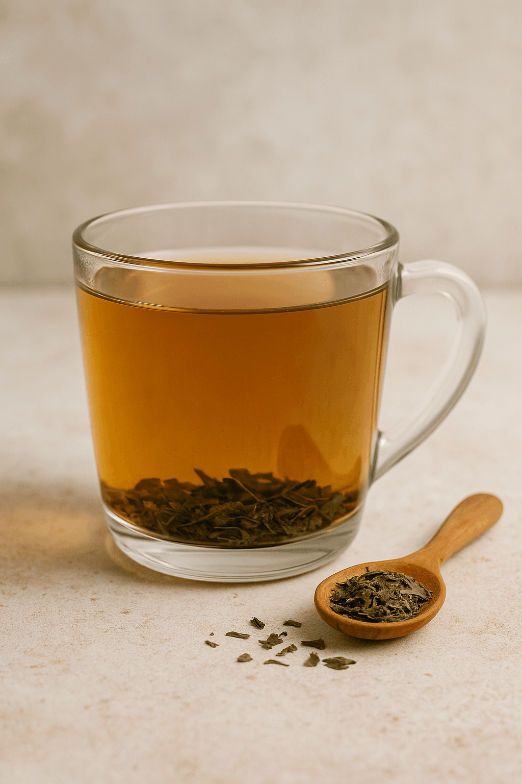 cup of walnut leaf tea on a rustic table
