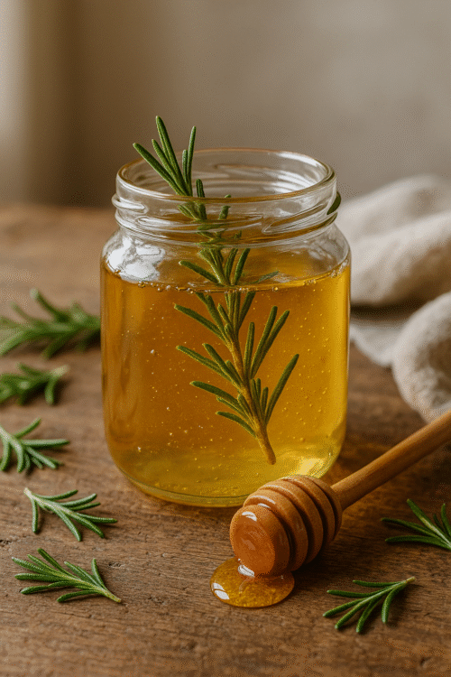 Jar with honey and rosemary